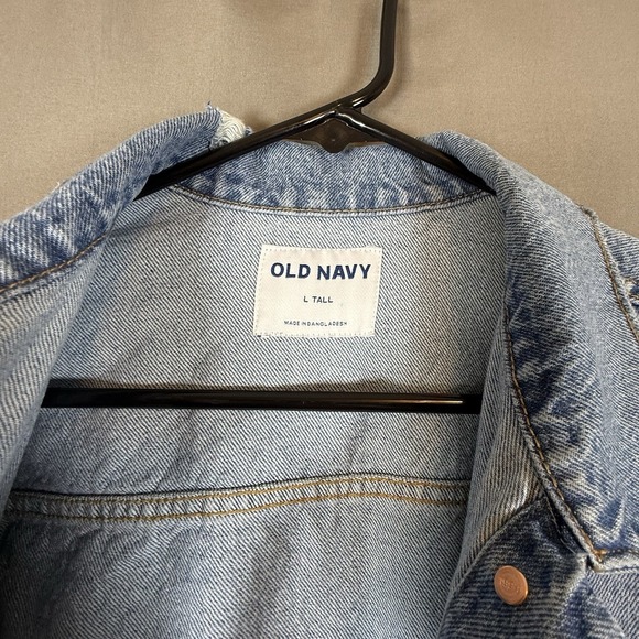 Old Navy Jean Jacket Women's Trucker Style Retro Blue Denim Distressed L Tall - Picture 9 of 13